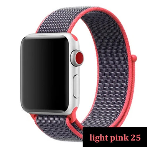 light pink 7 Ремешок для apple watch, ремешок 44 мм, 40 мм, тканый нейлоновый ремешок iwatch серии 5, 4, 3, ремешок 42 мм, 38 мм, ремень, аксессуары для apple watch - Цвет ремешка: light pink 7