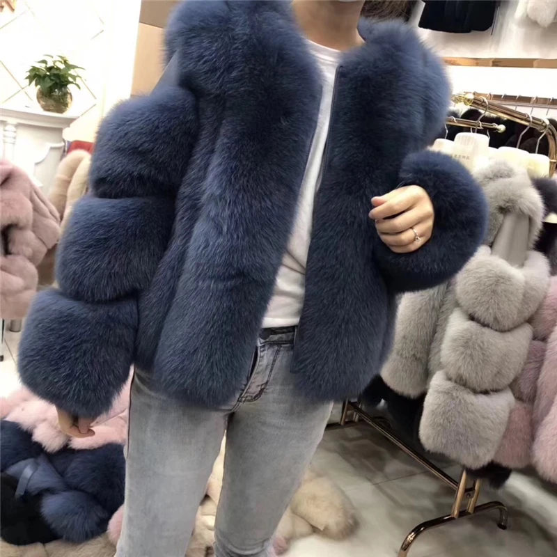 Женское теплое пальто из натурального Лисьего меха короткая тонкая зимняя куртка из натурального меха Новая модная верхняя одежда роскошное пальто из натурального Лисьего меха