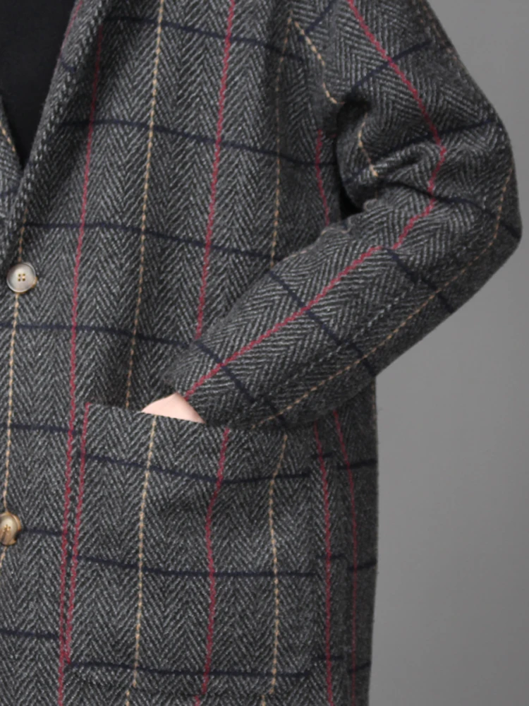 New Men's clothing Fashion restore ancient ways lattice trench overcoat Middle length over- winter woolen outerwear coat | Мужская