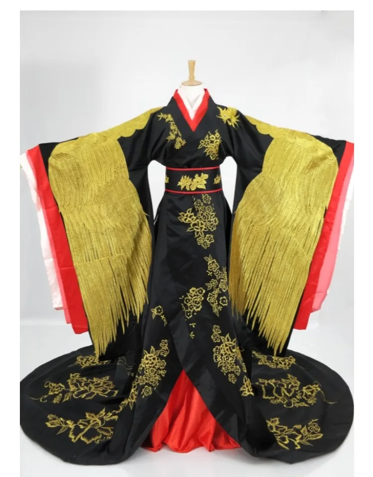 Черная вышивка великолепный YangMi мужской женский костюм Hanfu новейшая телевизионная игра императрица фу Яо Театральный Костюм ZhangSun Wuji