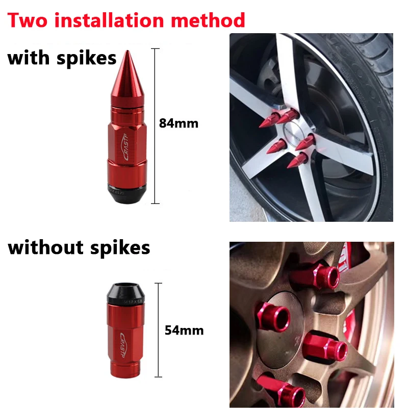

RASTP-M12X1.25/1.5 Aluminum Universal Racing Car Wheels Rims Lug Nuts with Anti-Theft Spiked Lug Nuts RS-LN043