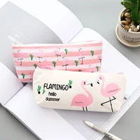 creative kawaii student pencil case cute flamingos canvas gift estuches school pencil box pencil bag school supplies stationery