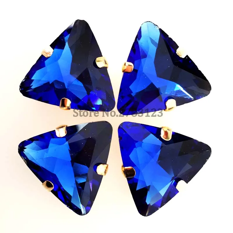 Золотой низ 18 мм Royalblue Цвет кристалл треугольной формы стекло пришивное плоский