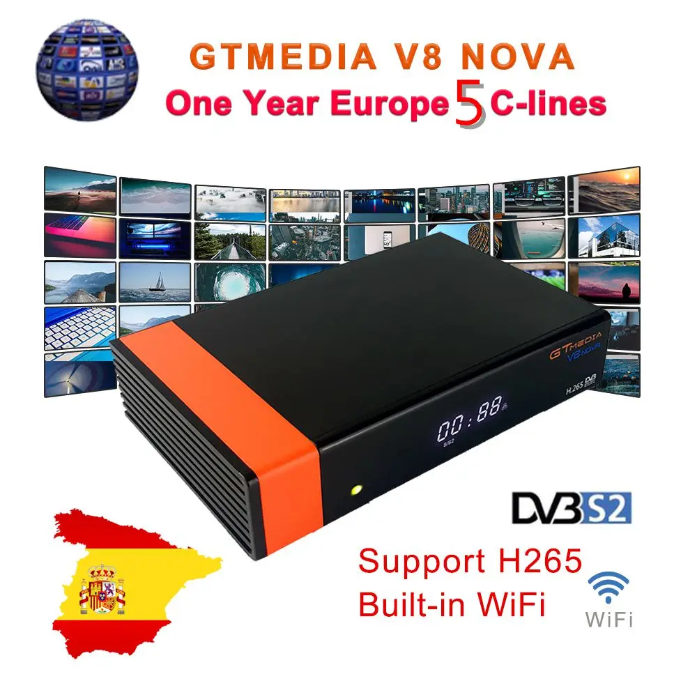 GT медиа V8 Nova DVB-S2 спутниковый ресивер Freesat V8 Супер новая версия H.265 Buil-In wifi+ 1 год Европа Ccam Sat tv Box декодер
