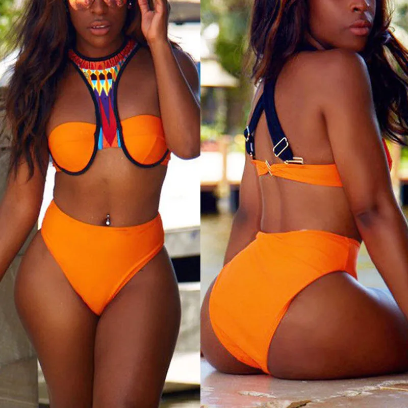 Новинка 2017 сексуальный женский комплект бикини с лямкой на шее купальник Женский