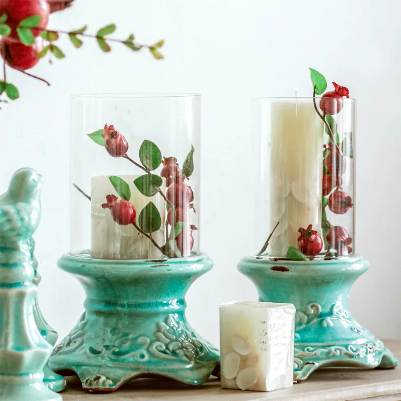 

Ice-cracked Ceramic Glass Cover Candleholder American Rural Retro Decoration Home Jewelry Wedding Candle Holder