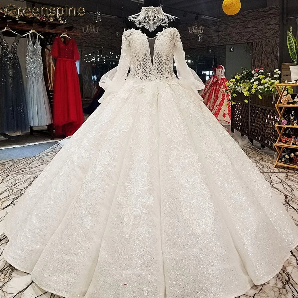 Свадебное платье Greenspine Vestidos De Novia блестящее с длинным рукавом и цепочкой длина до