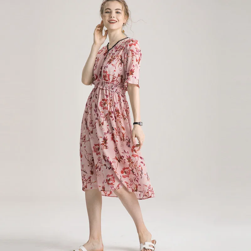 Женское летнее платье из шелка Mulberry с рукавами-бабочками Размеры M L XL | Женская