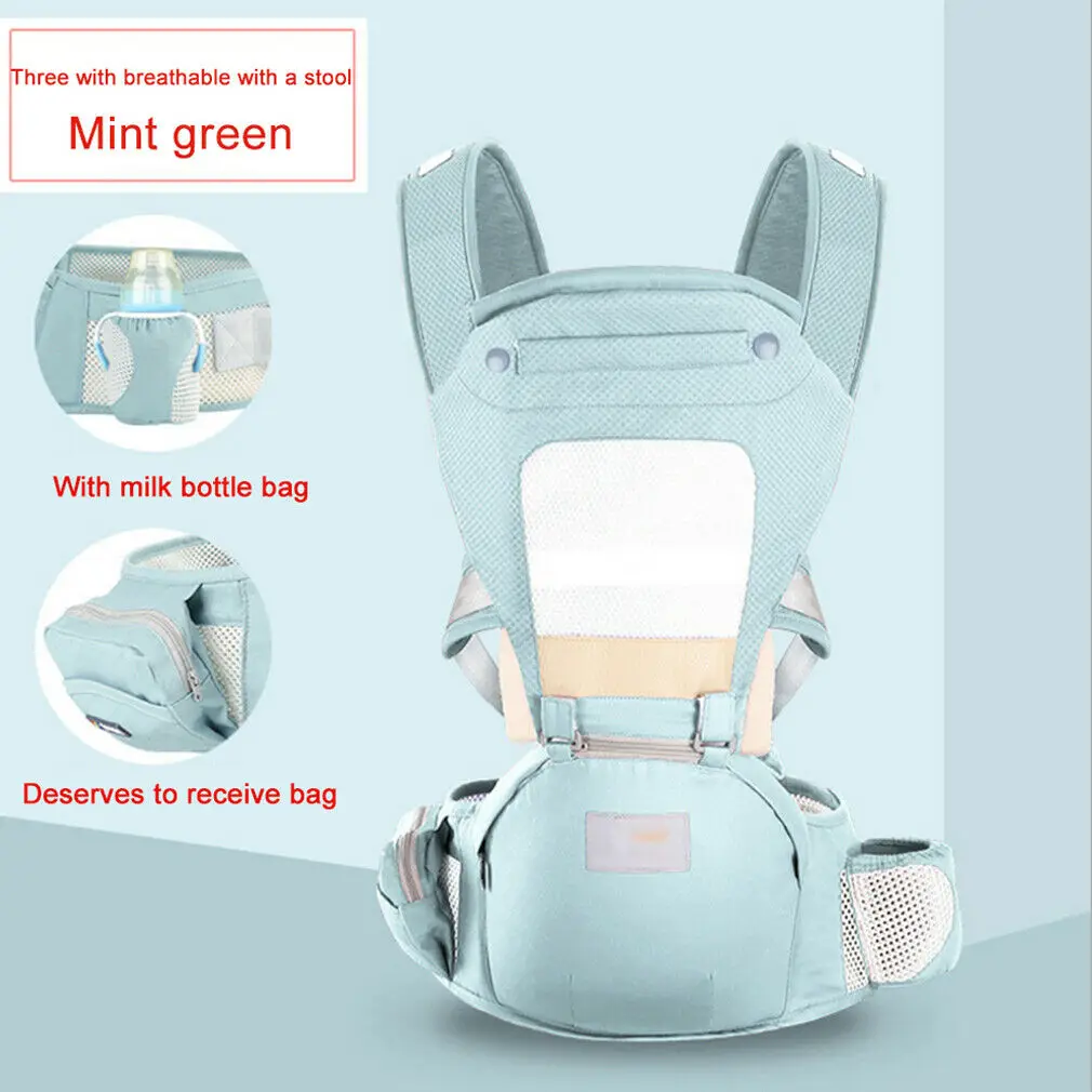 Green Breathable Рюкзаки-кенгуру для малышей с сидением Перевозчик фронтальная эргономичный типа «кенгуру» Обёрточная бумага слинг для малышей для путешествий на возраст от 0 до 24 месяцев - Цвет: Green Breathable