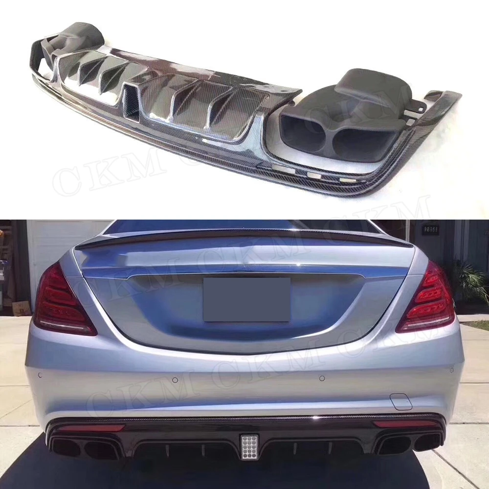 Для Mercedes Benz S Class W222 S63 S65 AMG 13-19 B Стиль углеродного волокна задний бампер для губ Диффузор спойлер с глушитель выхлопа советы