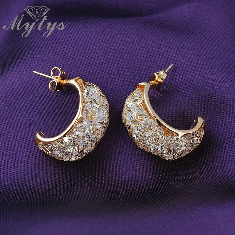 Mytys Hot new fashion earrings 2018 Zircon wire mesh stud earring for women E15 | Украшения и аксессуары