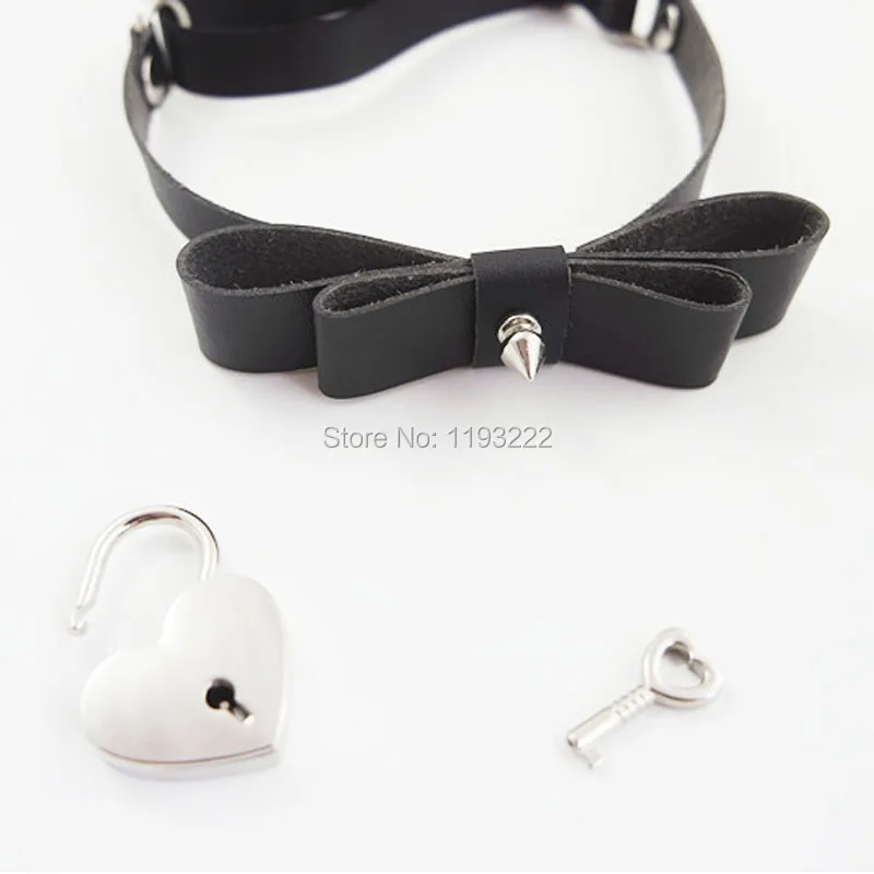 

100% Handcrafted Cat Girl Leather Bow Lockable Safe Heart Lock Key Leg Garter Belt Spikes Studded Elastic Thigh Harness