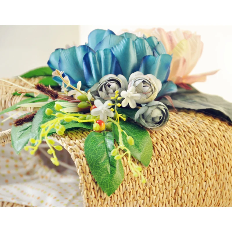 Artificial Flower Larger Capacity handbag women Woven Beach bag Summer Straw Bags For ladies Travel Tote Bag With Zipper 2019 | Багаж и