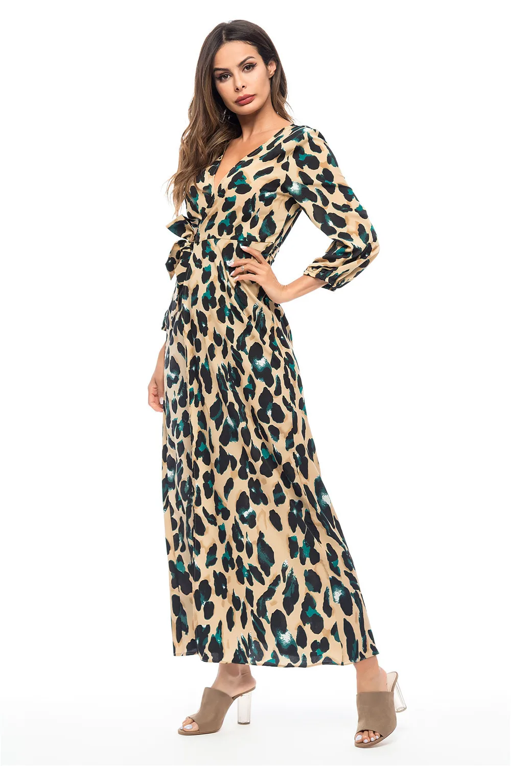 2019 весенне осеннее Новое модное женское леопардовое платье сексуальное