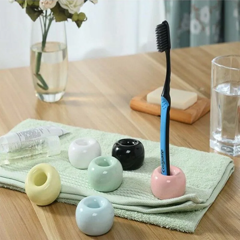 

Multifunction Bathroom Shower Tooth Brush Stand Shelf Base Frame Storage Rack Novel Donut Ceramic Toothbrush Holder