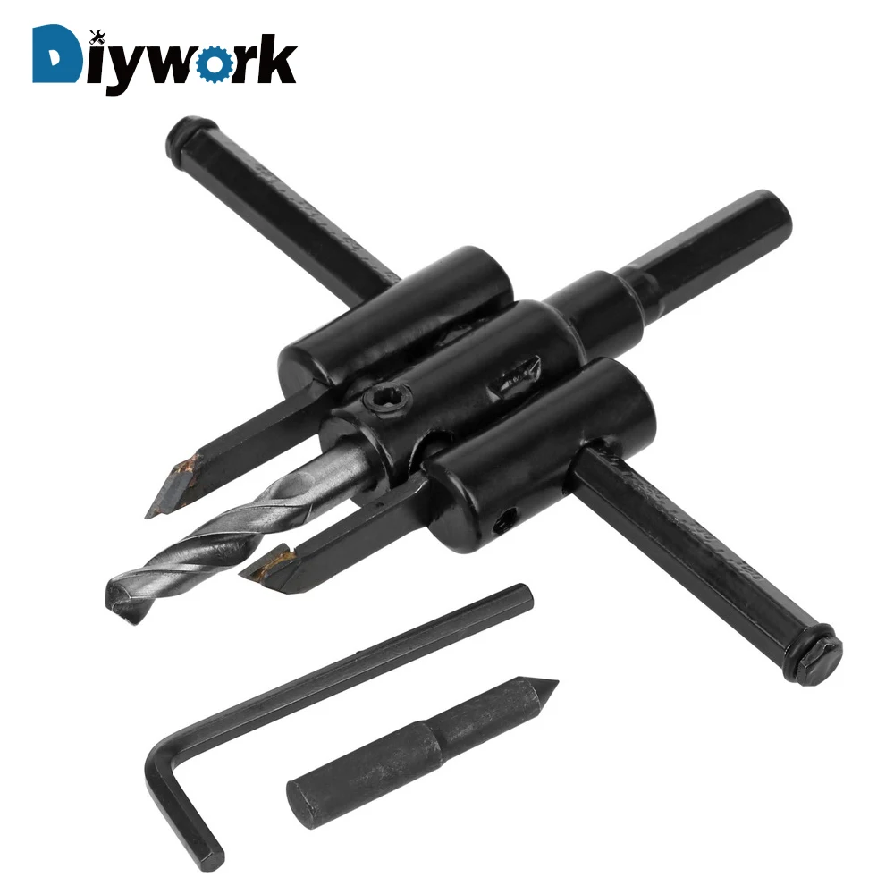 DIYWORK 40-120 мм Отрегулируйте дерево круг кольцевая пила Резак Инструмент Комплект Аккумуляторная дрель Зенковка для деревообработки
