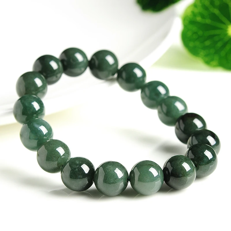 Натуральный грузовой масляный бисер из зеленого нефрита браслет Бирма