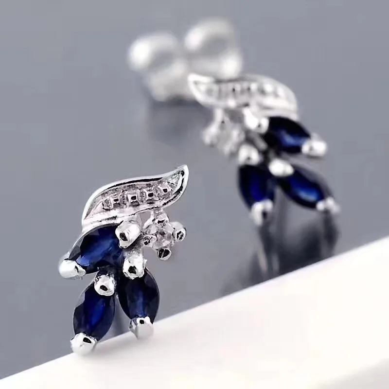 Sapphire stud earring Natural real blue sapphire earrings 925 sterling silver For men or women jewelry | Украшения и аксессуары