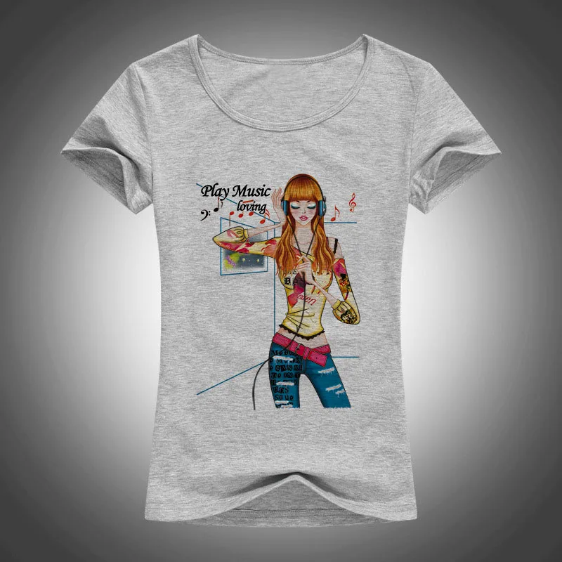 Модная женская футболка с принтом прослушивания музыки летняя Милая коротким