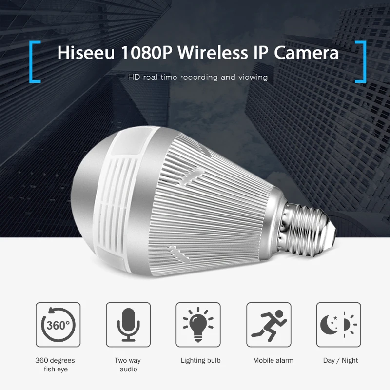 Беспроводная панорамная IP камера Hiseeu 3 Мп рыбий глаз 360 градусов 2 4 ГГц Wi Fi ИК