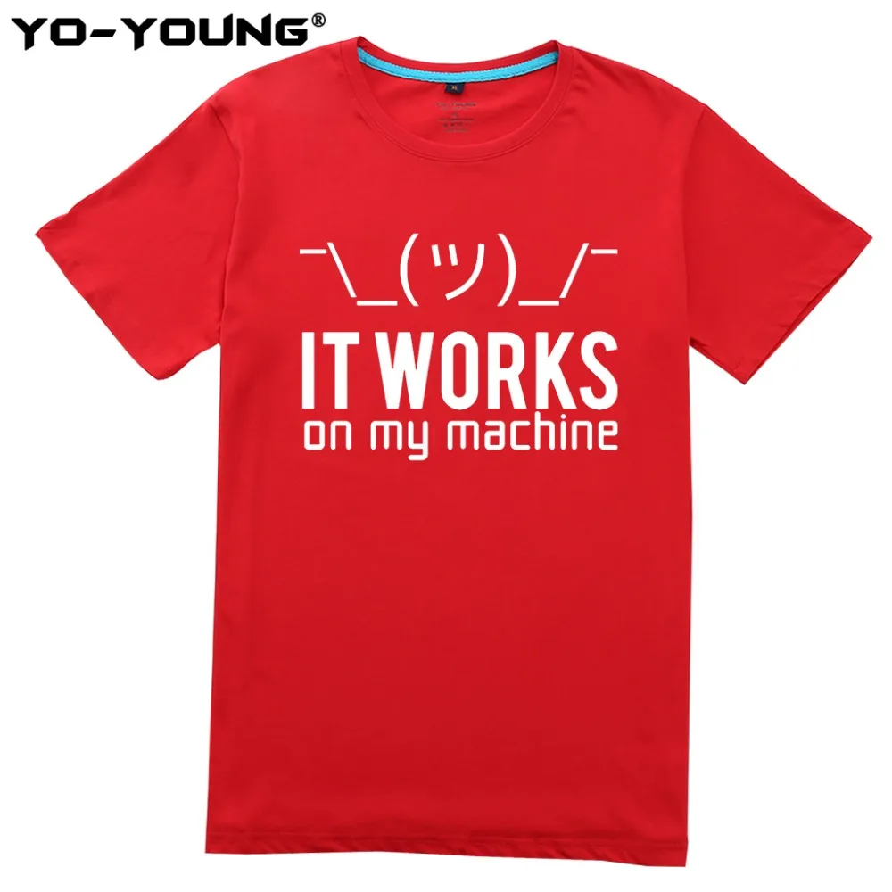 Yo-Young Men T-shirts With Funny Geek Letters Tees &quotIt works on my machine&quot 100% Combed Cotton Summer T shirts for Man | Мужская
