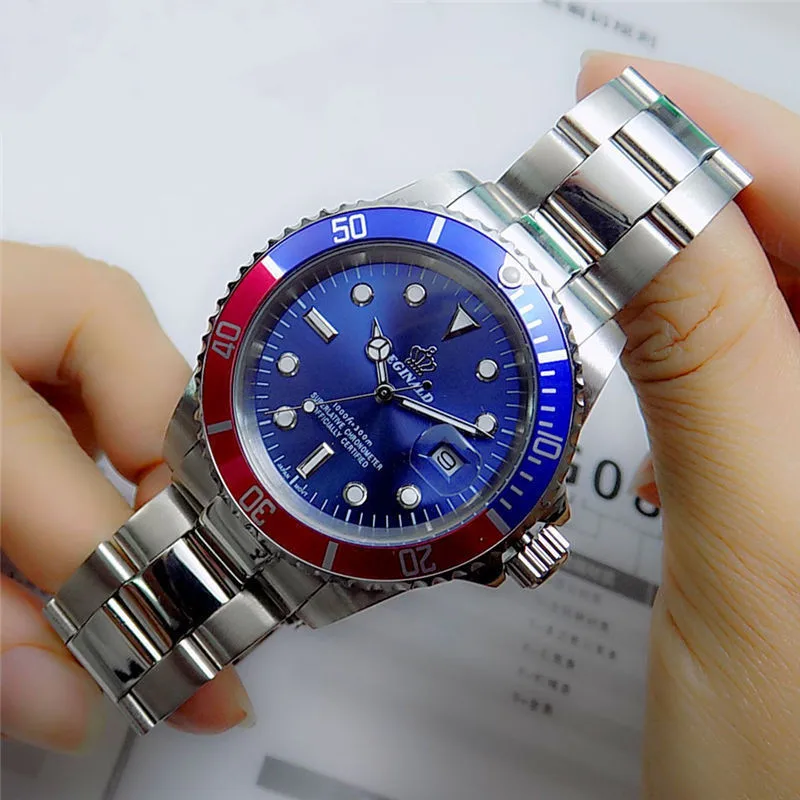 Роскошные часы Hk Crown Брендовые мужские с вращающимся ободком GMT Sapphire дата золото