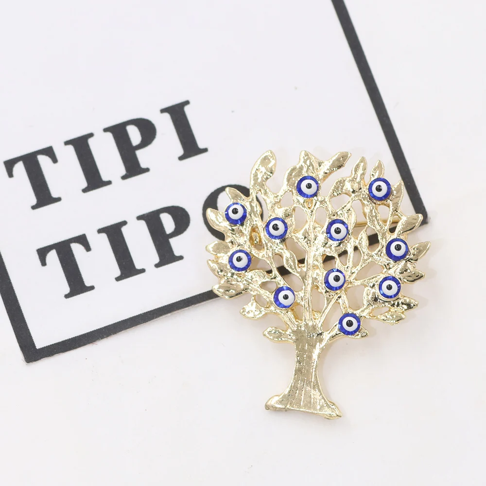 Женская Брошь с голубым сглаза Lucky Kabbalah Life Tree золотистая металлическая брошь на