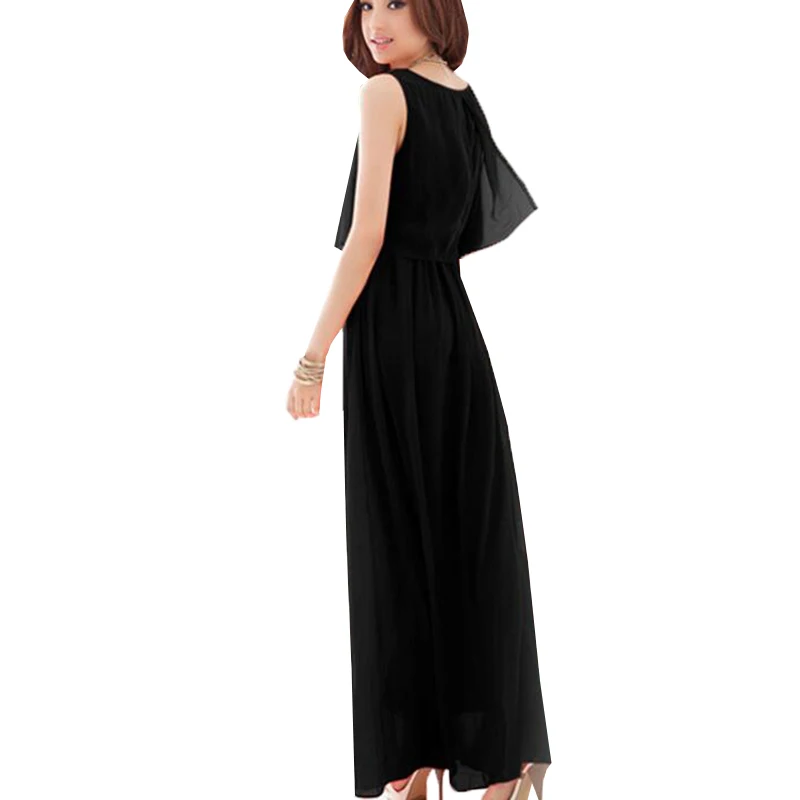 Женское шифоновое платье-макси без рукавов однотонное длинное вечернее платье в