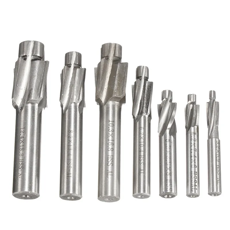 

7 Piece Set Sunk Head Milling Cutter Countersunk Drill HSS AL Flat Countersink End Milling Cutter Drill Bits Set m3-m12