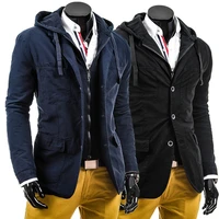 vogue mens casual hooded jackets slim fit button front lapel coat short coats h3
