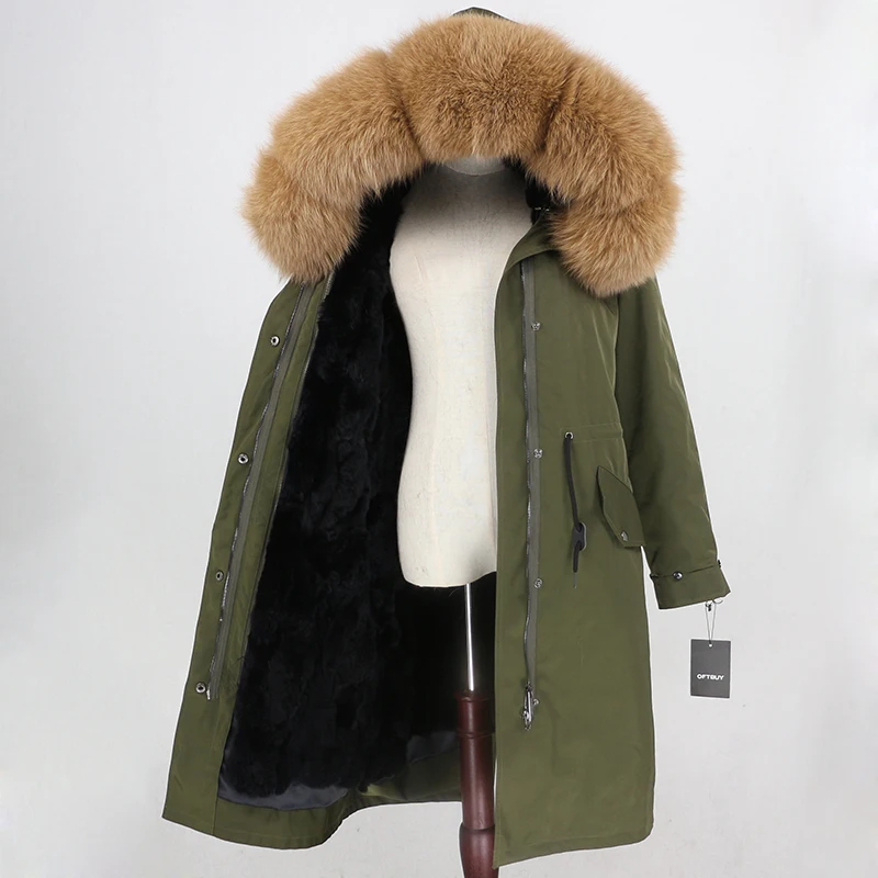 OFTBUY, водонепроницаемая верхняя одежда, парка, зимняя куртка, Женское пальто с натуральным мехом, Воротник из меха серебристой лисы, капюшон, натуральный мех кролика, подкладка, теплая