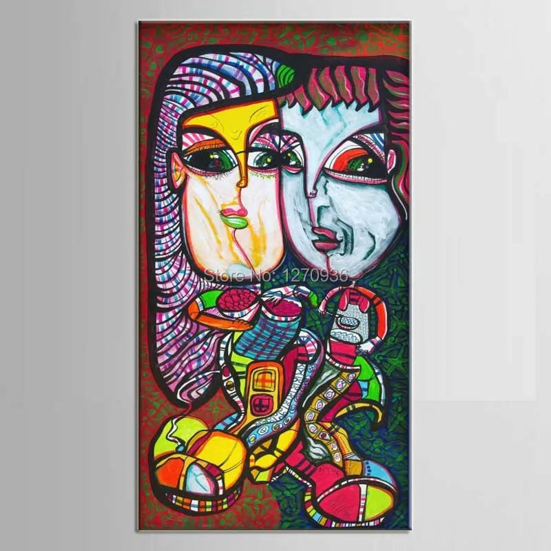 Пара абстрактной живописи маслом на холсте они едят обеды красочные красивые