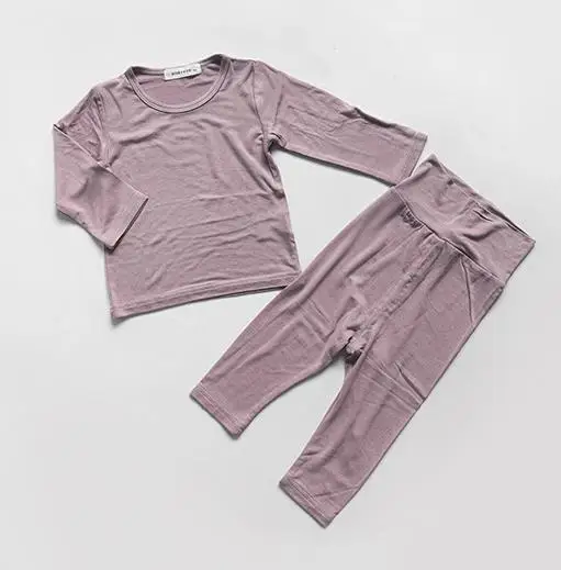 Light purple Детские пижамы, комплекты одежды Хлопковое ночное белье для мальчиков рождественские пижамы, костюм детские топы с длинными рукавами для девочек+ штаны, комплект одежды из 2 предметов - Цвет: Light purple