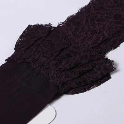 DARK PURPLE Женские сексуальные черные кружевные чулки, женские бордовые прозрачные носки выше колена с оборками, женские темно-зеленые Колготки-чулки - Цвет: DARK PURPLE