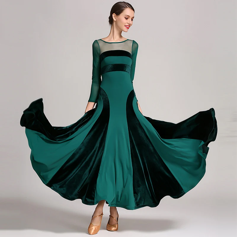 Ballroom Dance Competition Dresses Modern Waltz Flamenco Dancing Clothes Women High Quality Long Sleeve Velvet Dress DNV11489 |