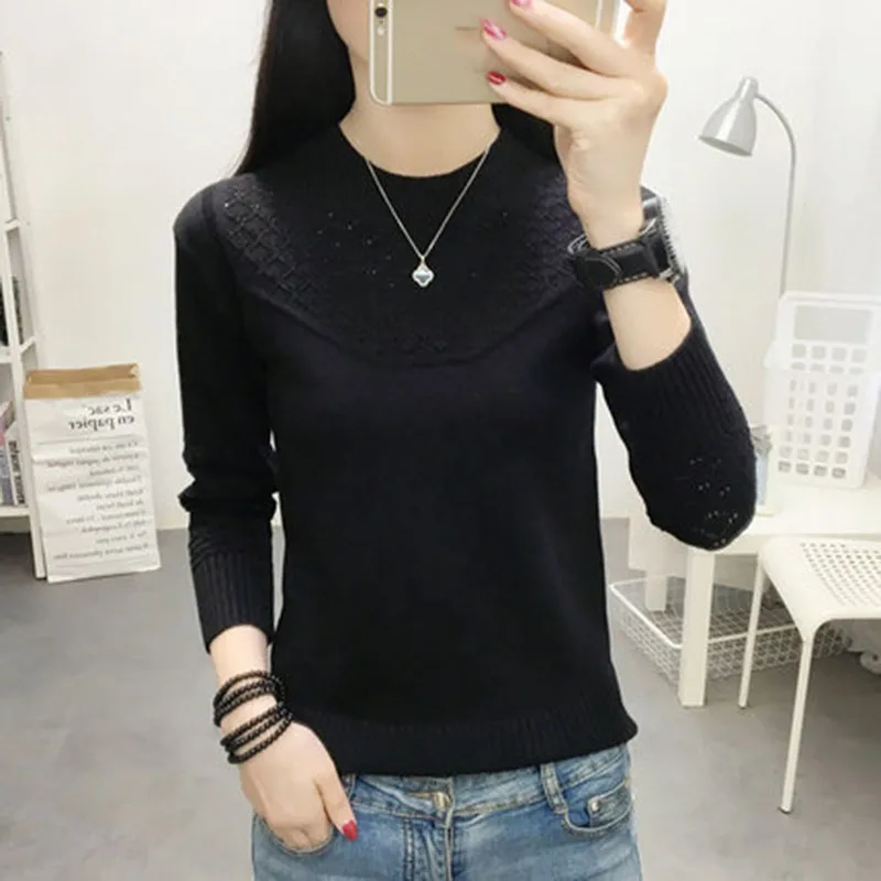 2019 Spring and autumn new ladies Korean version of the loose hollow bottoming shirt thin sweater wild long sleeve ZX182 | Женская