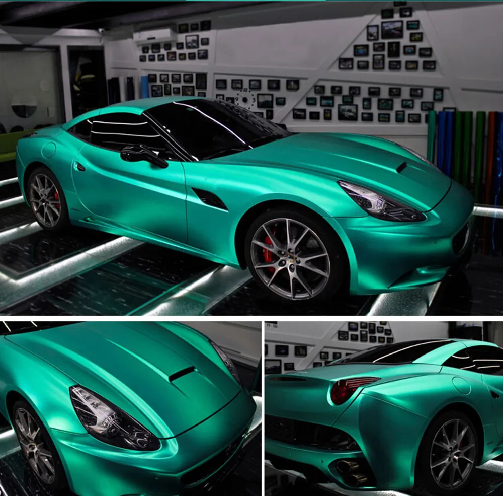Креативная сатиновая матовая Хромовая виниловая пленка класса Air Release Roll-Lake Green-20