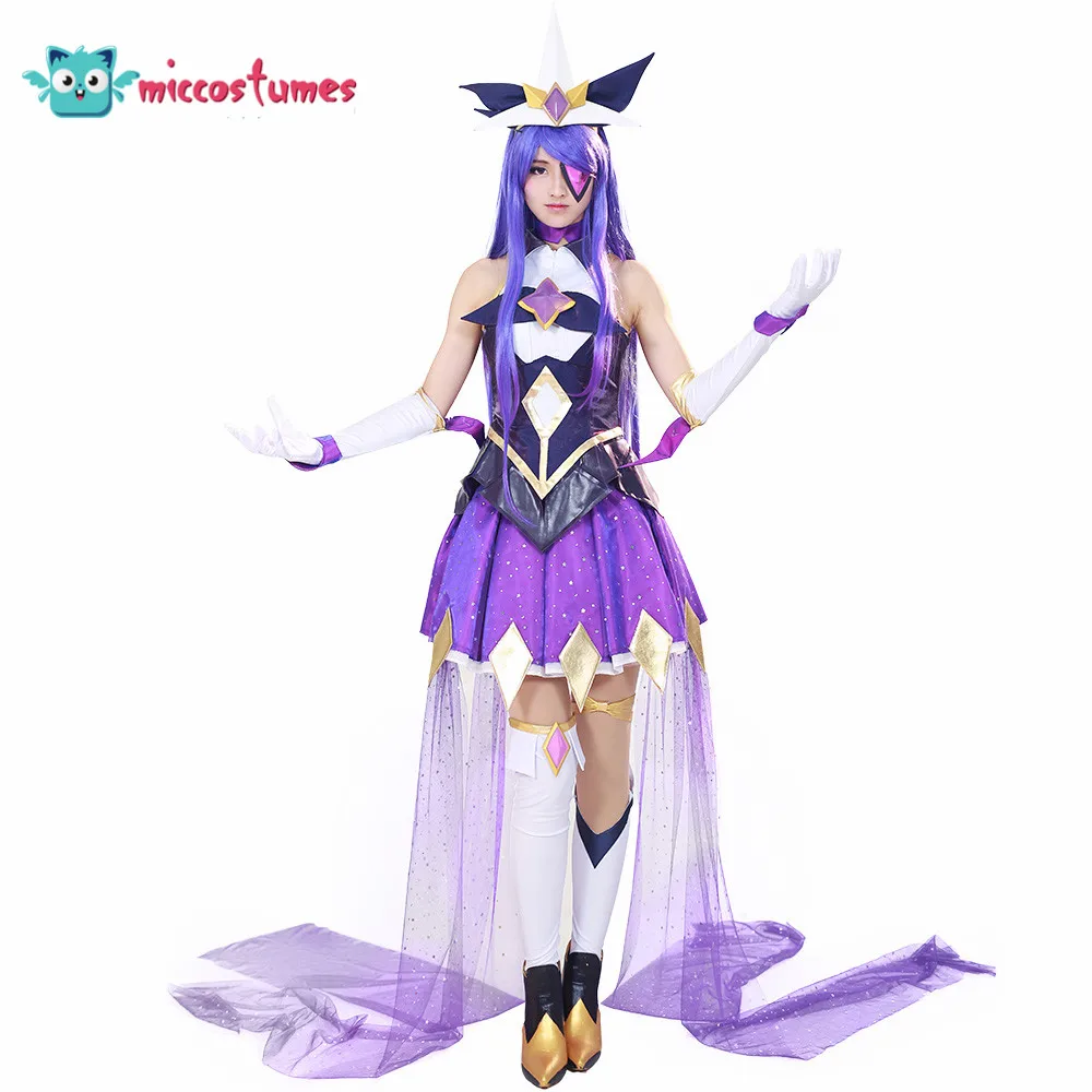 Юбка топ Syndra костюм для косплея фиолетового цвета одежда Хэллоуина|Игровые
