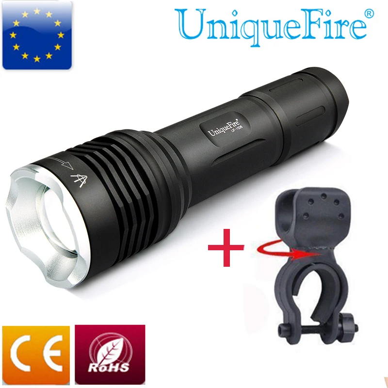 

UniqueFire Black Mini Zoomable Led Flashlight UF-1506 XM-L2 1200Lumen Powerful Focusing Torch+Bicycle Holder Clip For Ridin