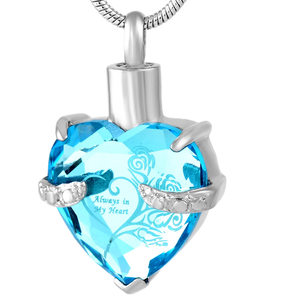 

CMJ9790" Always in my heart "316L Stainless Steel Heart Crystal Necklace Cremation Pendant Necklace Ashes /Perfume