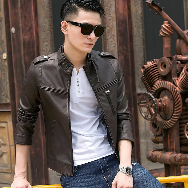 2018 новые весенние Стенд воротник jaqueta de couro masculino мода Slim Fit методы Pelle Uomo|Куртки из