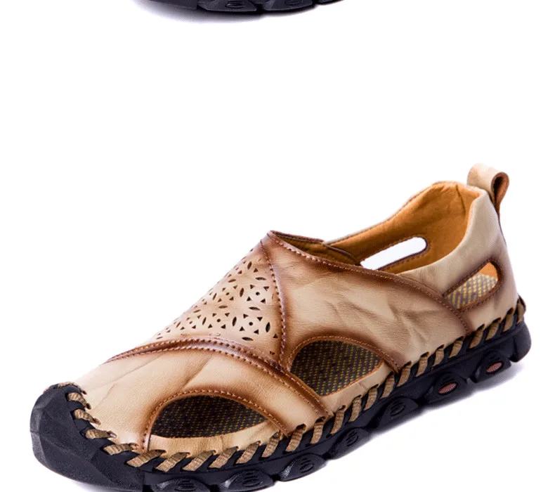 New Summer Sandals Mens Breathable High Quality Genuine Leather Sandals Man Flats Plus Size Fashion Casual Beach Men's shoes