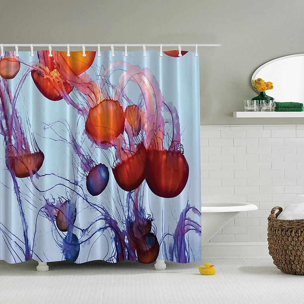 Оранжевая занавеска для душа морские животные современные абстрактные
