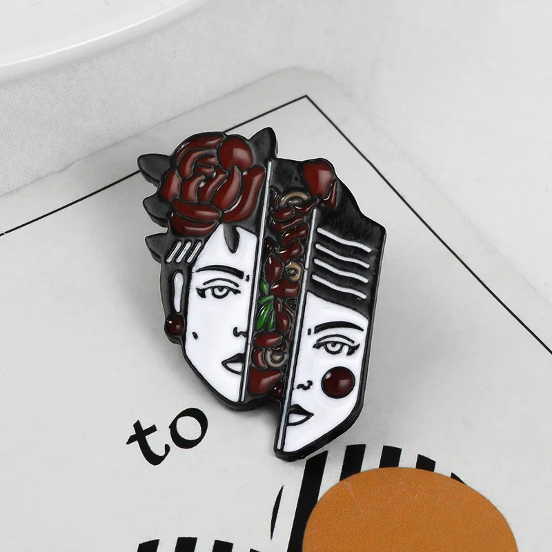 Креативная эмалированная брошь с изображением головы женщины булавка цветами на