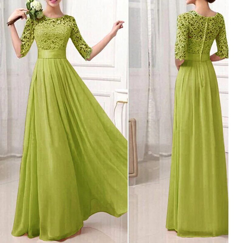 green 3XL 4XL 5XL размера плюс длинные платья макси женское шифоновое кружевное платье длинные платья рождественское платье элегантные свадебные вечерние платья для женщин - Цвет: green