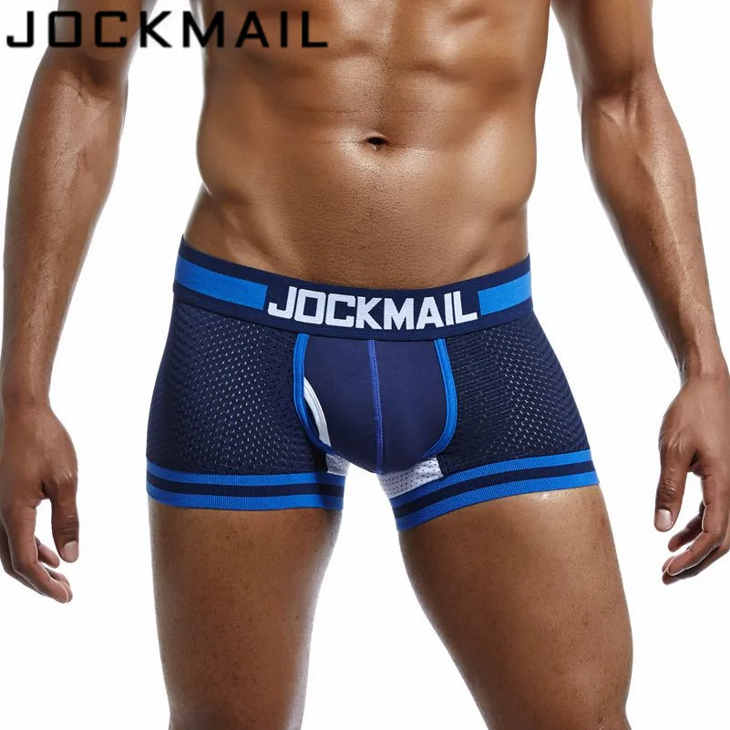 JOCKMAIL, Брендовое нижнее белье, мужские боксеры, сетка, u-образный мешочек, сексуальные подштанники, Cueca, хлопковые трусы, боксерские шорты для геев, мужские трусы