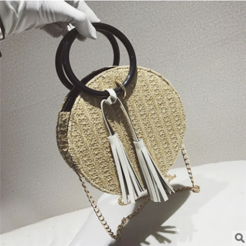 Женская Соломенная Сумка через плечо Bolsas De Mujer летняя пляжная сумка круглой формы