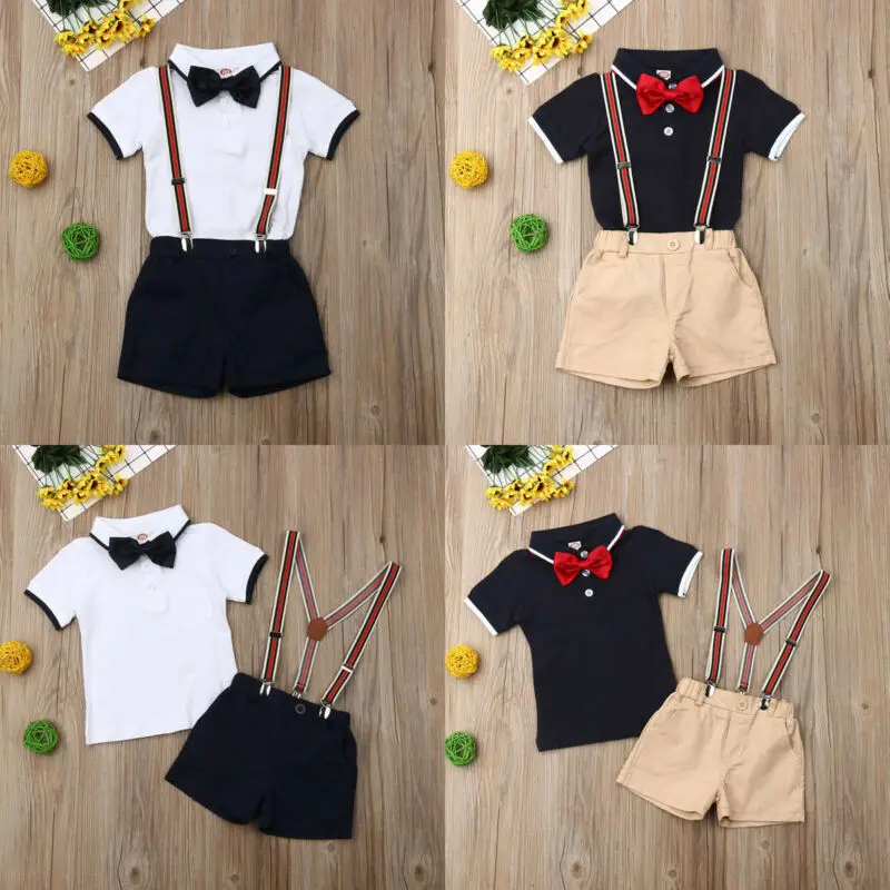 Gentleman Toddler Infant Baby Boys Formal Suit Top Short Sleeve Waistcoat Tie Pants Children's Clothes Suit 9M-5T