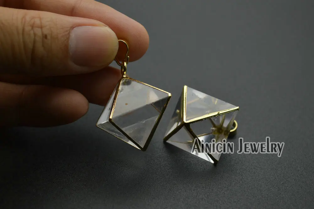2 шт. золотое покрытие прозрачность рок кристалл Octahedron форма кулон 22x26 мм Модные
