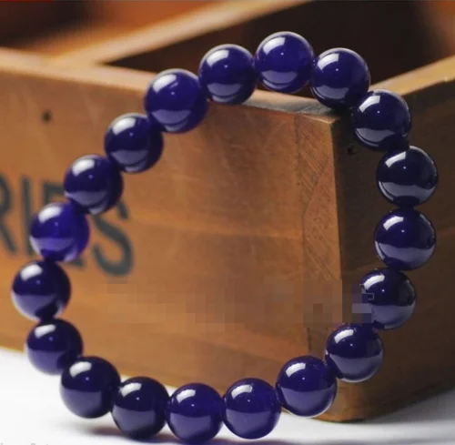 

10mm Natural A Grade Purple Jadeite Round Beaded Bangle Bracelet 7.5''